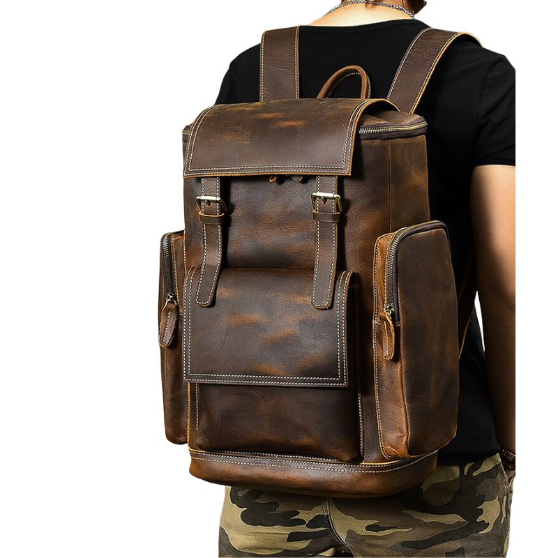 Premium Crazy Horse Genuine Leather Stylish Backpack-Backpacks-Dark Brown-Free Shipping Leatheretro