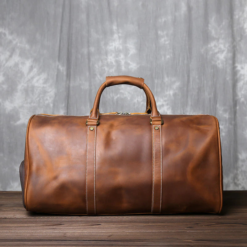 Genuine Leather Travel Bag with Shoe Pocket Travel Duffle-Duffle Bags-Black-Free Shipping Leatheretro