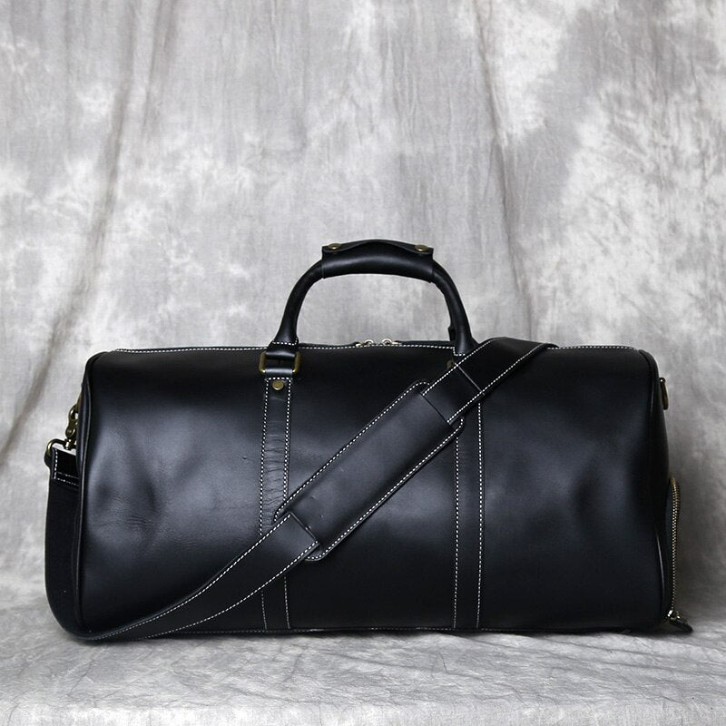 Genuine Leather Travel Bag with Shoe Pocket Travel Duffle-Duffle Bags-Black-Free Shipping Leatheretro