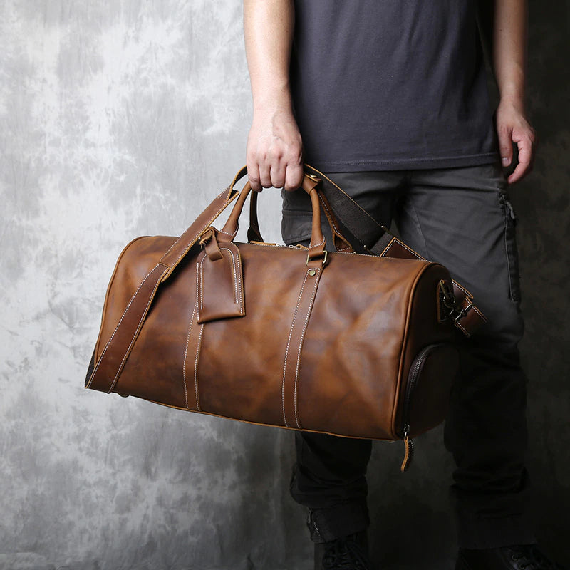 Genuine Leather Travel Bag with Shoe Pocket Travel Duffle-Duffle Bags-Black-Free Shipping Leatheretro