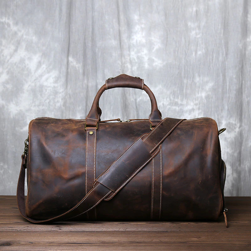 Genuine Leather Travel Bag with Shoe Pocket Travel Duffle-Duffle Bags-Black-Free Shipping Leatheretro