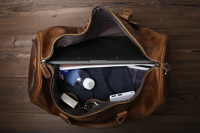 Genuine Leather Travel Bag with Shoe Pocket Travel Duffle-Duffle Bags-Black-Free Shipping Leatheretro