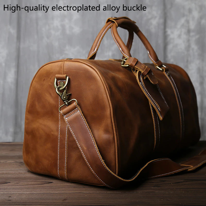 Genuine Leather Travel Bag with Shoe Pocket Travel Duffle-Duffle Bags-Black-Free Shipping Leatheretro