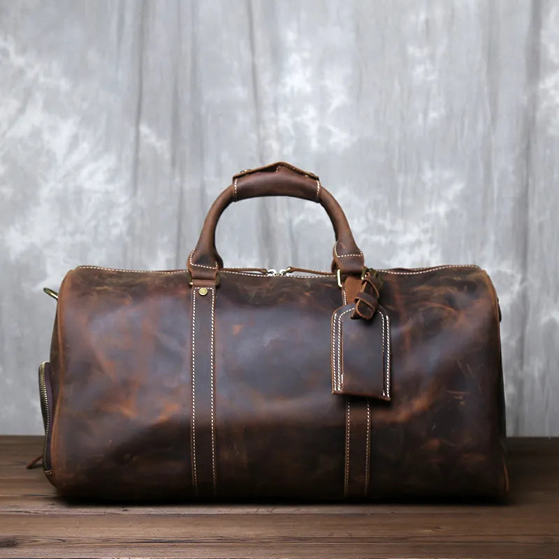 Genuine Leather Travel Bag with Shoe Pocket Travel Duffle-Duffle Bags-Black-Free Shipping Leatheretro