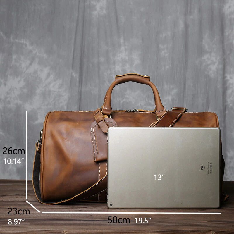 Genuine Leather Travel Bag with Shoe Pocket Travel Duffle-Duffle Bags-Black-Free Shipping Leatheretro