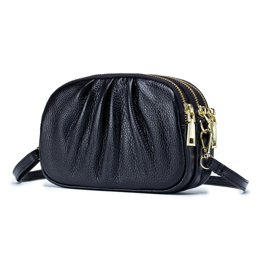 Genuine Leather Triple Zipper Crossbody Messenger Bag-Handbags-Blue-Free Shipping Leatheretro