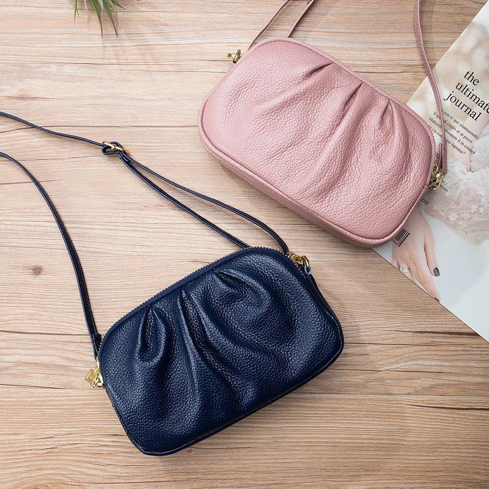 Genuine Leather Triple Zipper Crossbody Messenger Bag-Handbags-Blue-Free Shipping Leatheretro