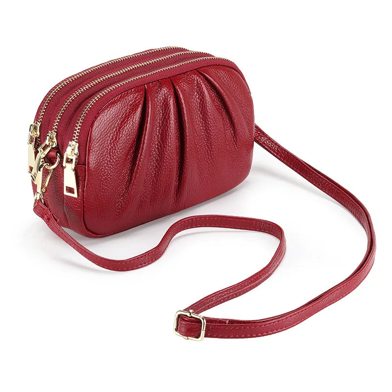 Genuine Leather Triple Zipper Crossbody Messenger Bag-Handbags-Blue-Free Shipping Leatheretro