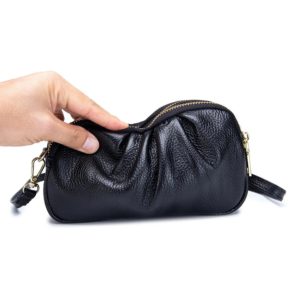 Genuine Leather Triple Zipper Crossbody Messenger Bag-Handbags-Blue-Free Shipping Leatheretro