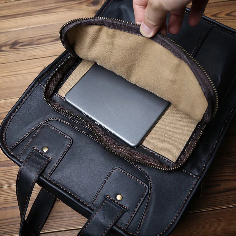 Genuine Leather Vertical Briefcase Handbag-Briefcase-Black-Free Shipping Leatheretro