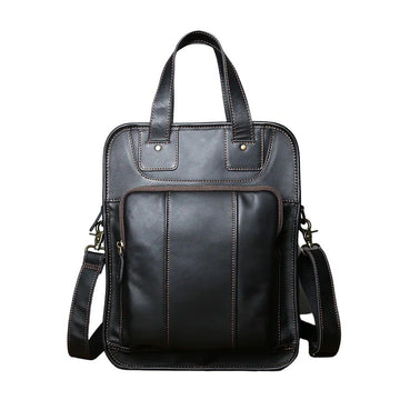 Genuine Leather Vertical Briefcase Handbag-Briefcase-Black-Free Shipping Leatheretro
