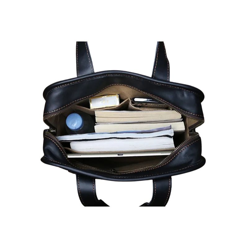 Genuine Leather Vertical Briefcase Handbag-Briefcase-Black-Free Shipping Leatheretro