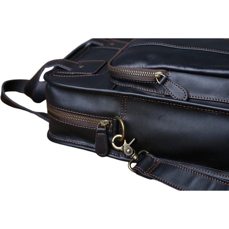 Genuine Leather Vertical Briefcase Handbag-Briefcase-Black-Free Shipping Leatheretro