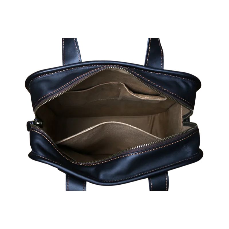 Genuine Leather Vertical Briefcase Handbag-Briefcase-Black-Free Shipping Leatheretro