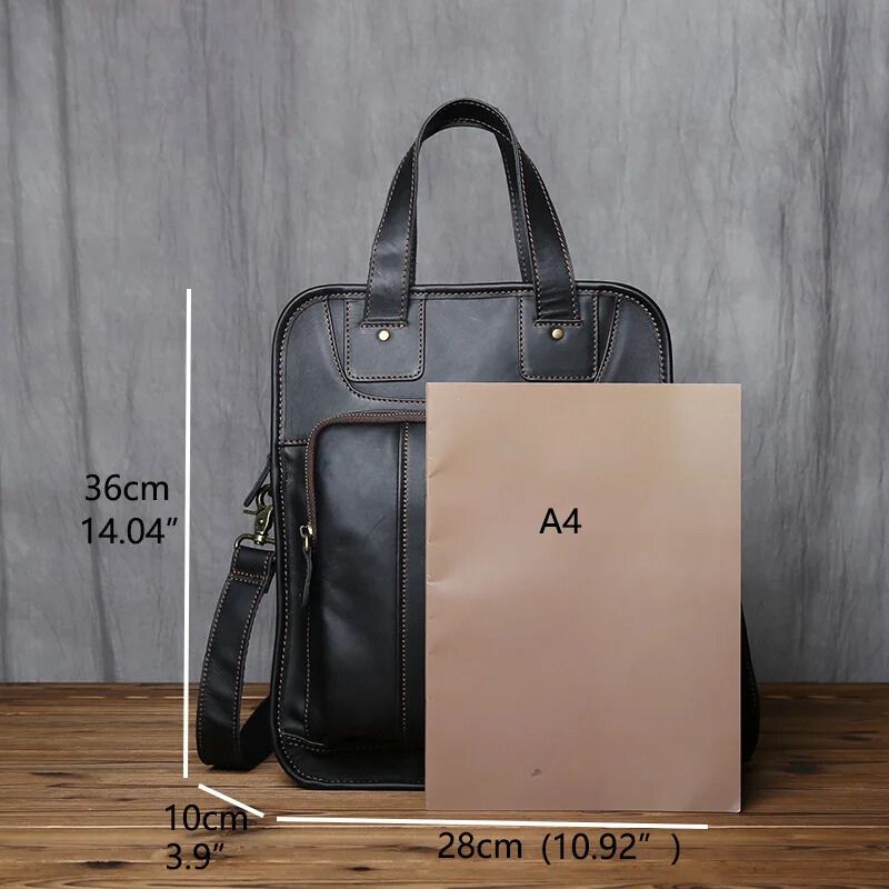 Genuine Leather Vertical Briefcase Handbag-Briefcase-Black-Free Shipping Leatheretro