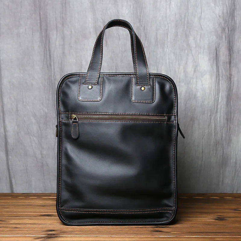 Genuine Leather Vertical Briefcase Handbag-Briefcase-Black-Free Shipping Leatheretro