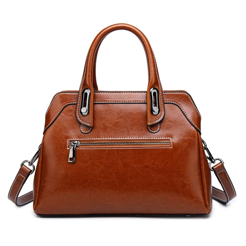 Genuine Leather Women Handbag – Top Handle Crossbody Messenger Bag-Handbags-Brown-Free Shipping Leatheretro