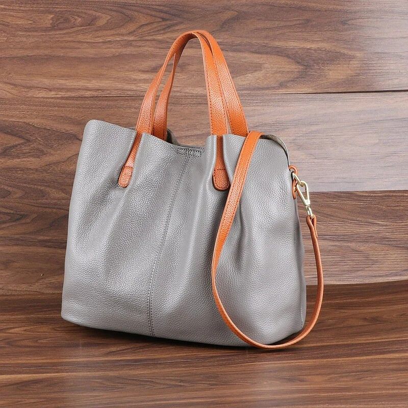Genuine Leather Women Handbag-Handbags-Gray-Free Shipping Leatheretro