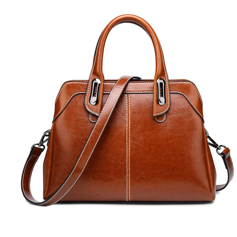 Genuine Leather Women Handbag – Top Handle Crossbody Messenger Bag-Handbags-Brown-Free Shipping Leatheretro