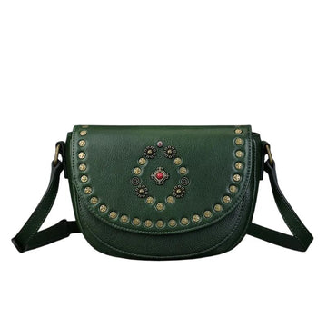 Genuine Leather Women's Saddle Bag - Retro Handmade Rivet Crossbody Bags-Handbags-Black-Free Shipping Leatheretro