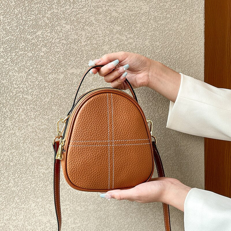Genuine Leather Women's Small Shoulder Bag-Handbags-Caramel-Free Shipping Leatheretro