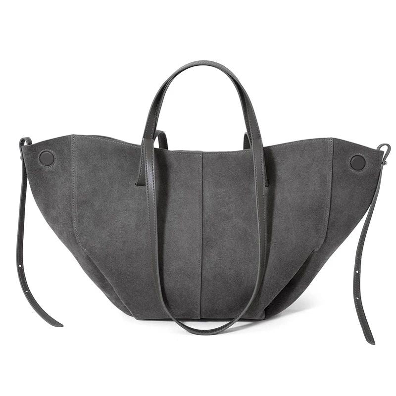 Women’s Leather Shoulder Tote – Frosted Cowhide Large Capacity Wing Bag-Gray-Free Shipping Leatheretro