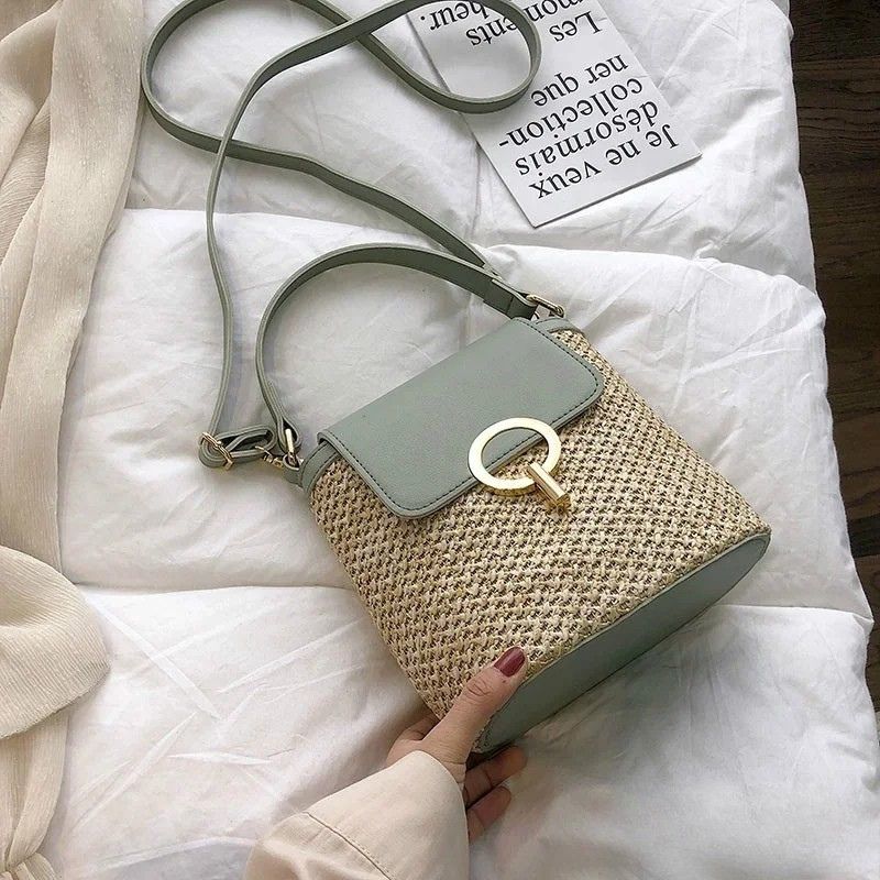 Beach Woven Bag for Women Trendy Korean Bucket Style-Handbags-Light Green-Free Shipping Leatheretro