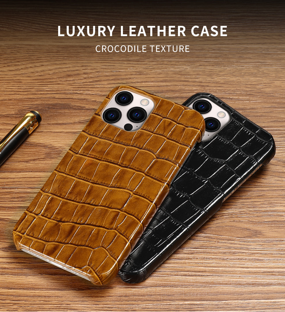 Luxury Crocodile Texture Genuine Leather iPhone Case-Mobile Phone Cases-For iphone 12-black-Free Shipping Leatheretro