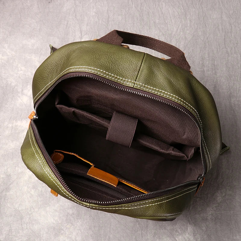 Genuine Leather Vintage Knapsack Backpack for Men - Full Grain Leather Daypack-Backpacks-Olive-Free Shipping Leatheretro