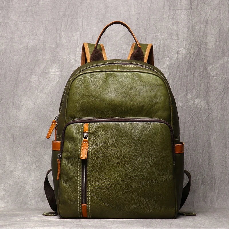 Genuine Leather Vintage Knapsack Backpack for Men - Full Grain Leather Daypack-Backpacks-Olive-Free Shipping Leatheretro