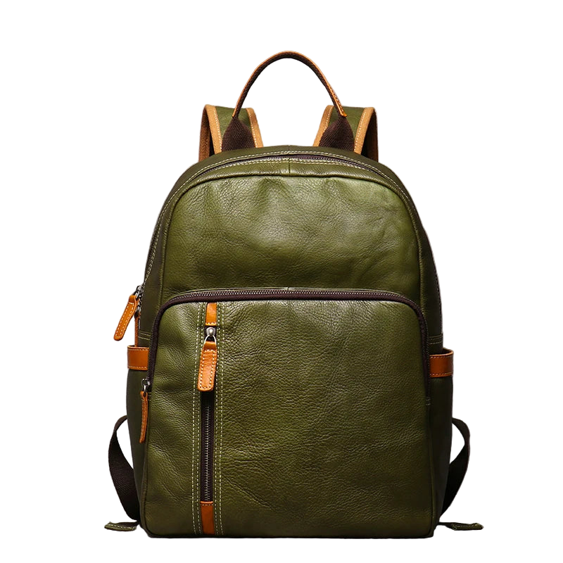 Genuine Leather Vintage Knapsack Backpack for Men - Full Grain Leather Daypack-Backpacks-Olive-Free Shipping Leatheretro