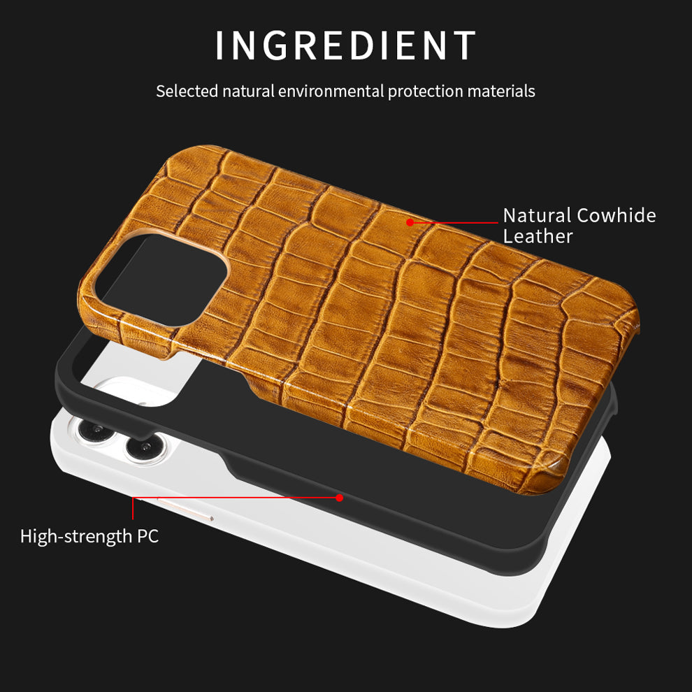 Luxury Crocodile Texture Genuine Leather iPhone Case-Mobile Phone Cases-For iphone 12-black-Free Shipping Leatheretro