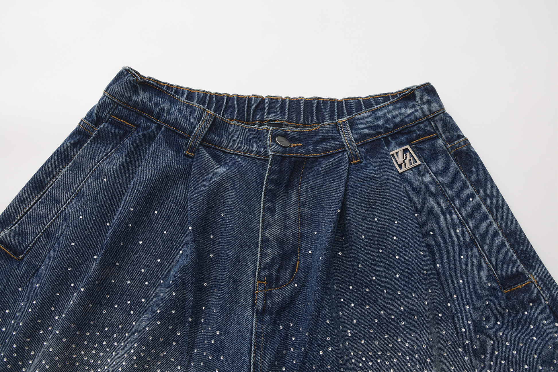 VANN VALRENCE Washed Diamond Curved Wide-Leg Jeans-Jeans-S-Free Shipping Leatheretro