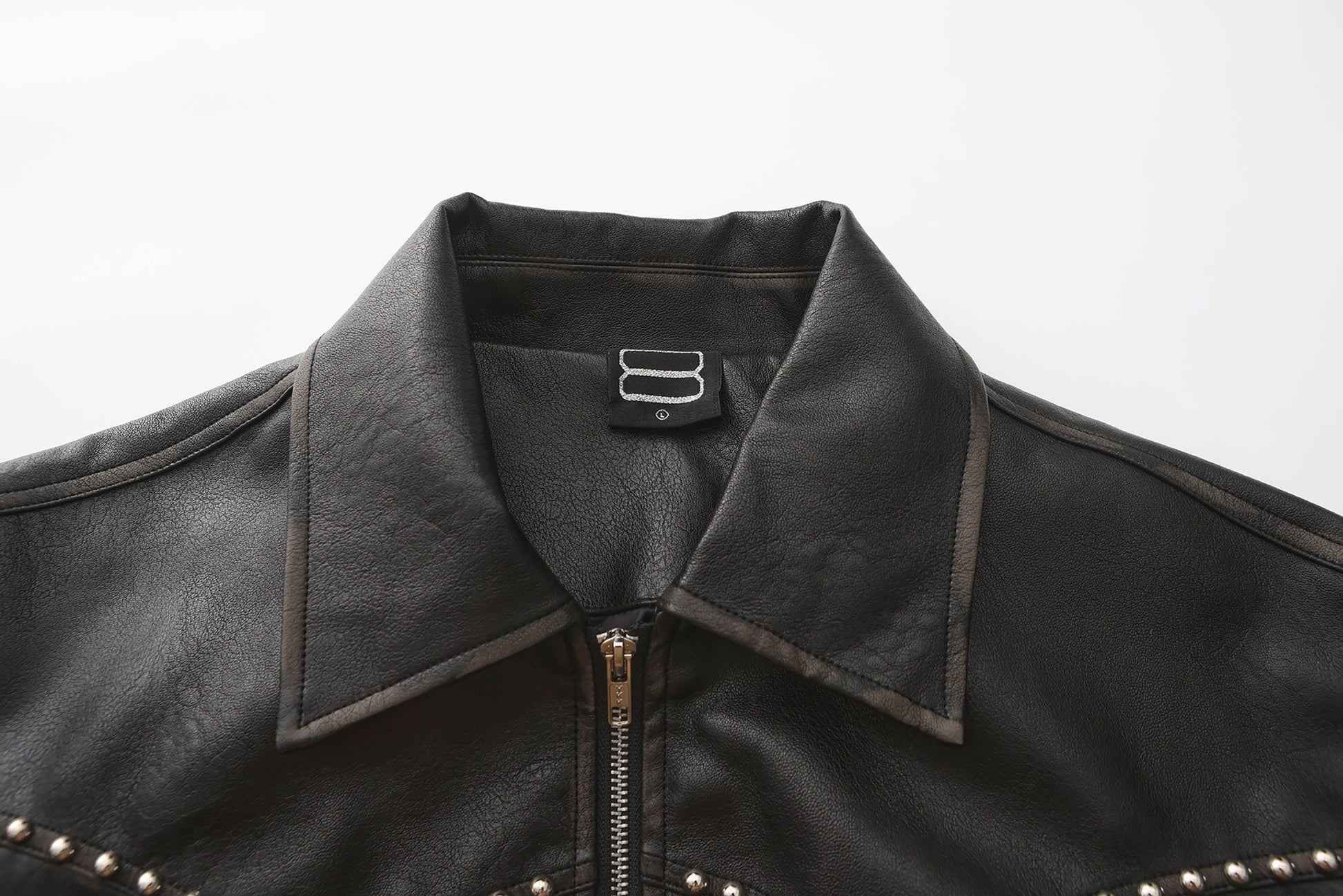 BLACK8MOB Distressed Graphics Faded Studded Leather Jacket-Jacket-S-Free Shipping Leatheretro