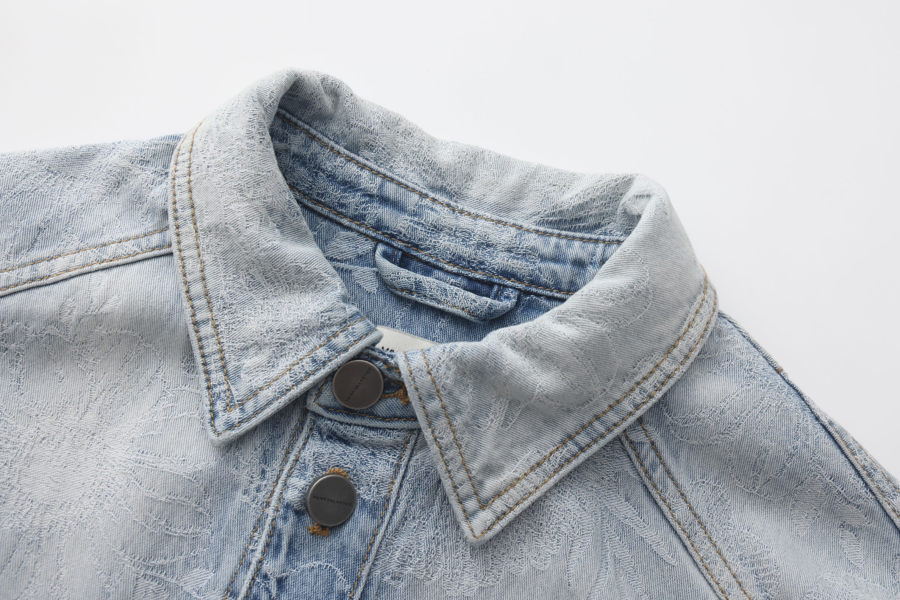 VANN VALRENCE Washed Floral Jacquard Denim Shirt-Shirt-S-Free Shipping Leatheretro