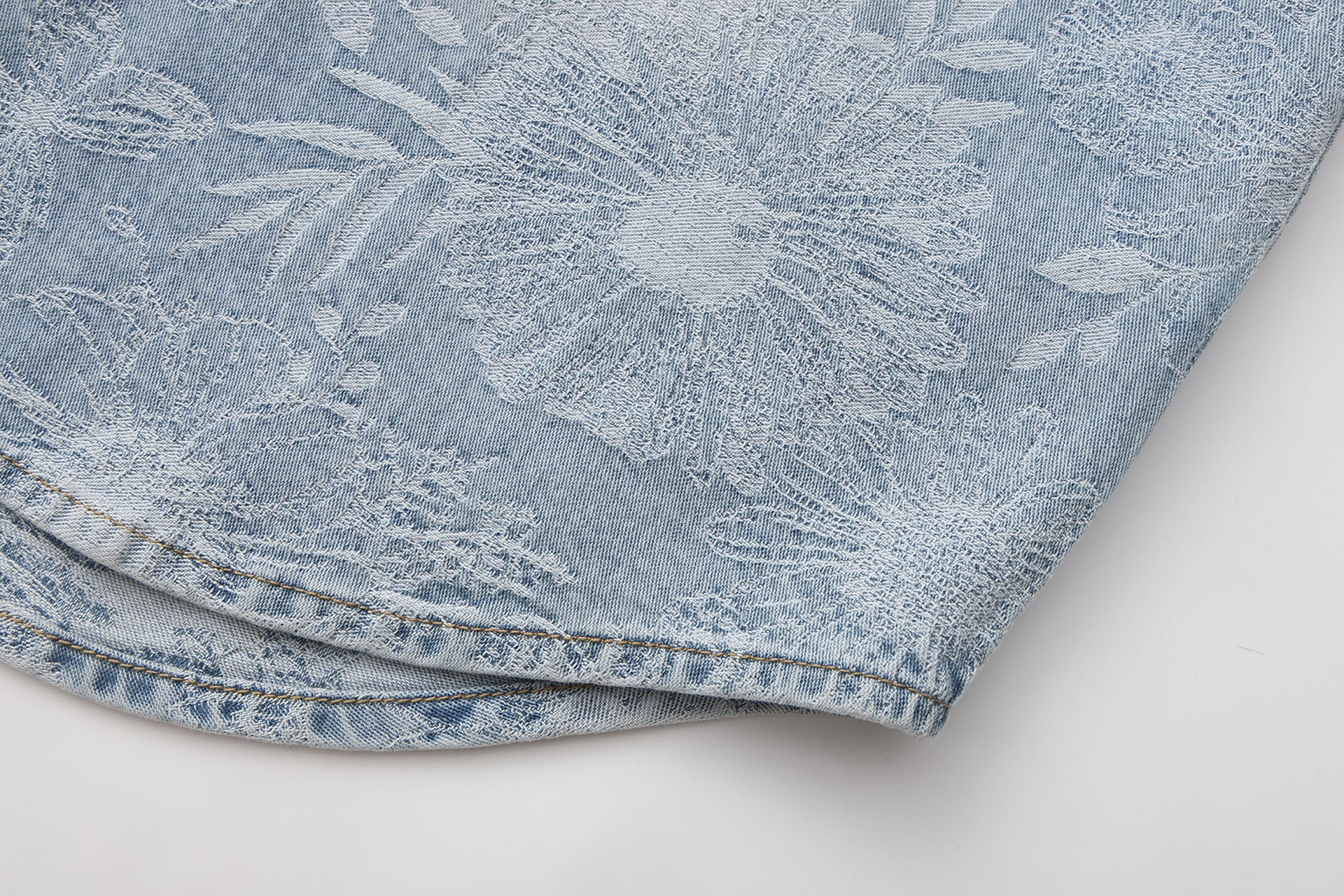 VANN VALRENCE Washed Floral Jacquard Denim Shirt-Shirt-S-Free Shipping Leatheretro