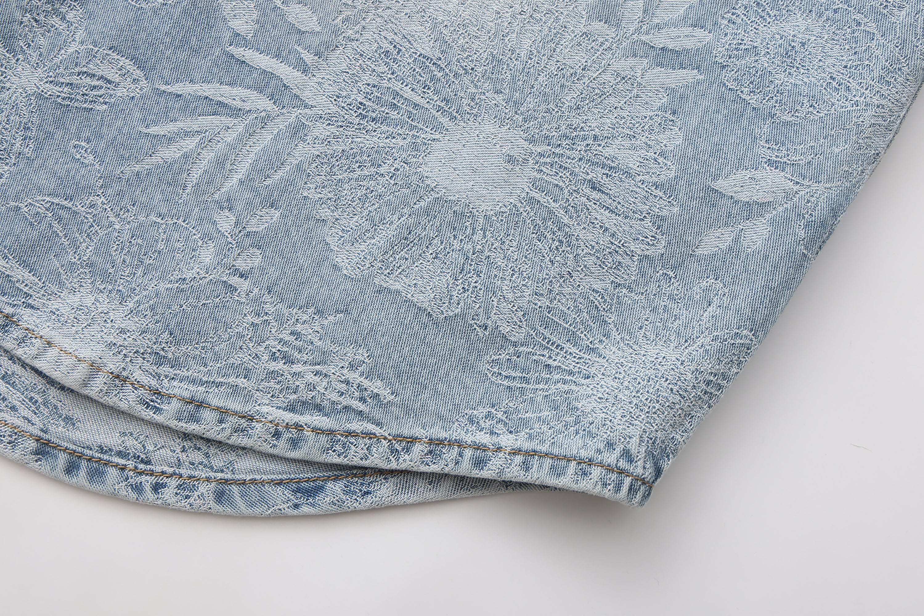 VANN VALRENCE Washed Floral Jacquard Denim Shirt-Shirt-S-Free Shipping Leatheretro