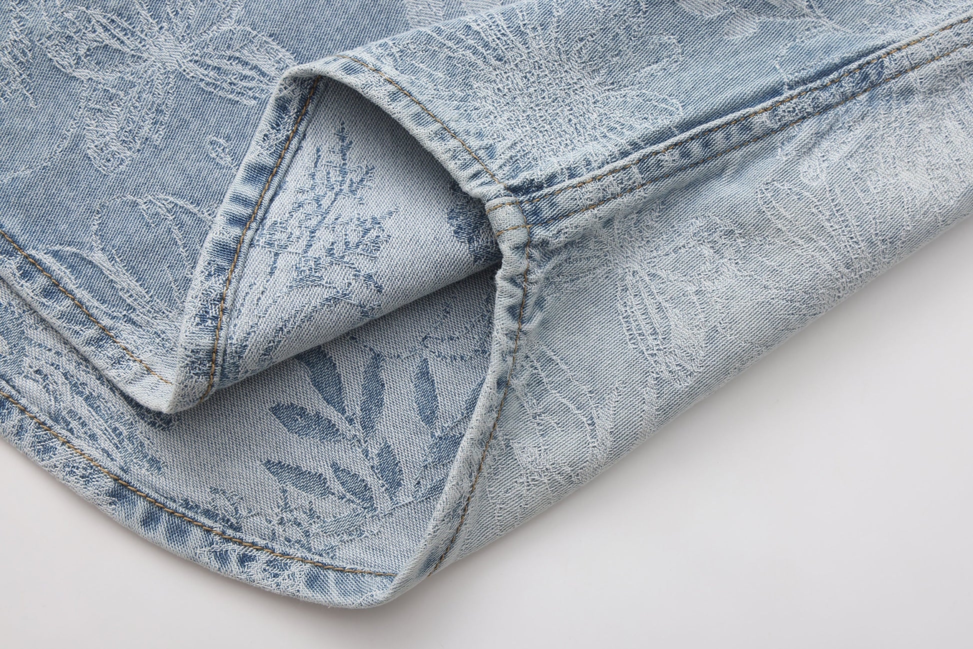 VANN VALRENCE Washed Floral Jacquard Denim Shirt-Shirt-S-Free Shipping Leatheretro