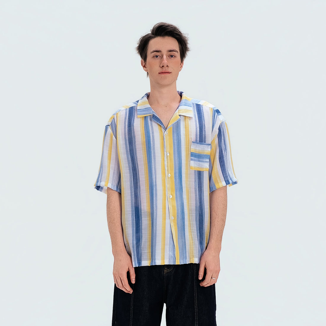WIID Color-Block Striped Cuban Half Shirt-Half shirt-M (Preorder)-Free Shipping Leatheretro