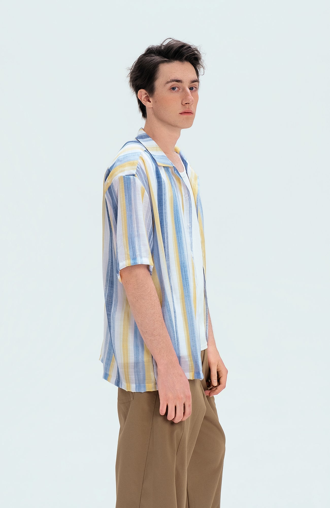 WIID Color-Block Striped Cuban Half Shirt-Half shirt-M (Preorder)-Free Shipping Leatheretro