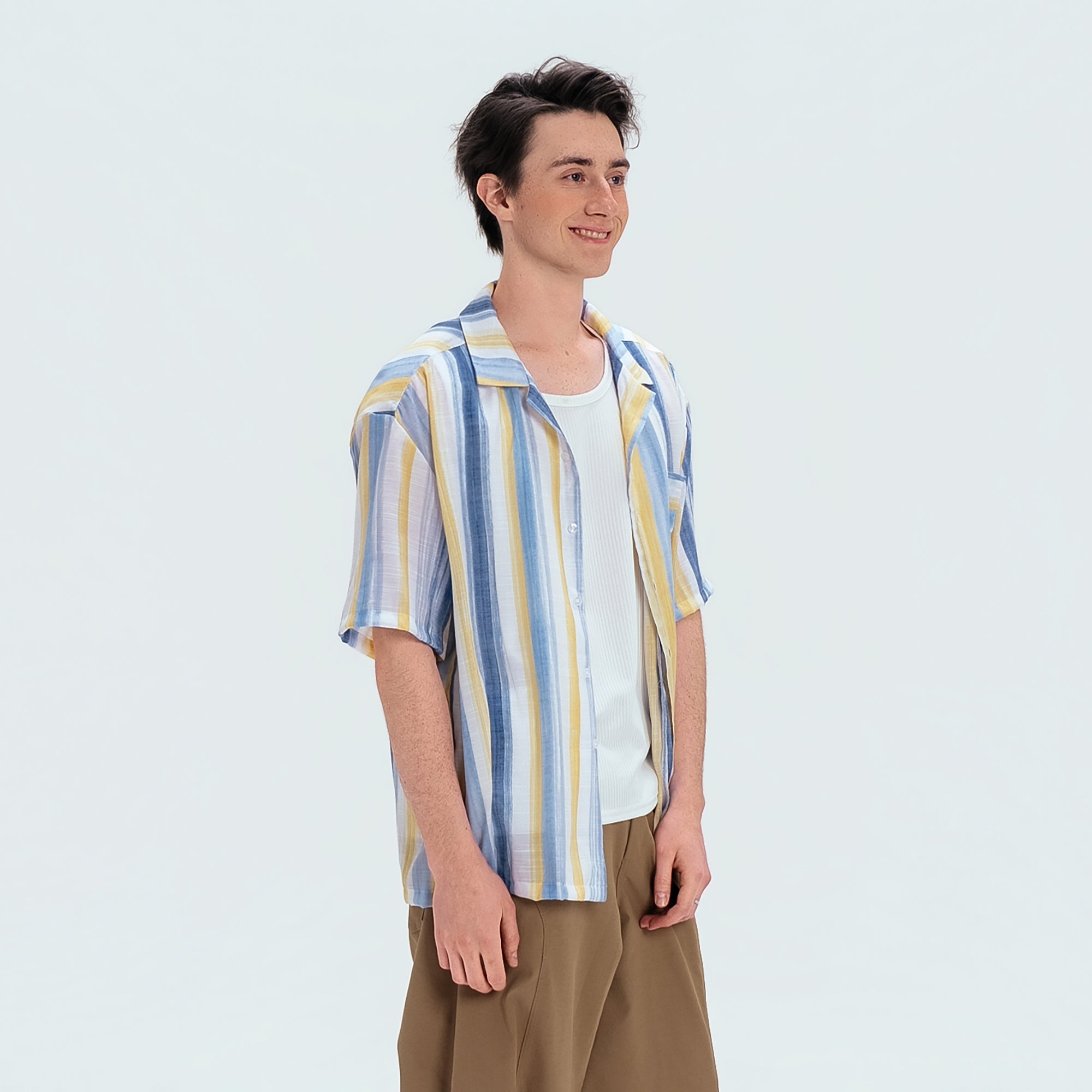 WIID Color-Block Striped Cuban Half Shirt-Half shirt-M (Preorder)-Free Shipping Leatheretro