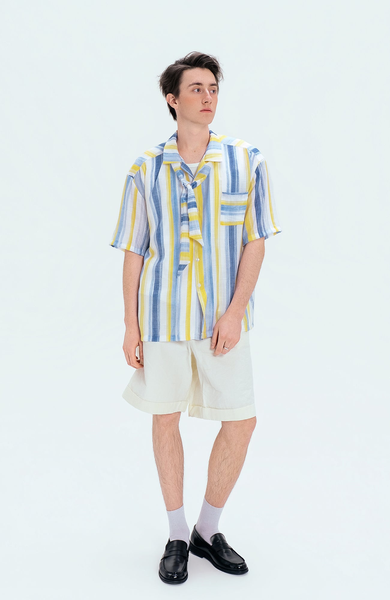 WIID Color-Block Striped Cuban Half Shirt-Half shirt-M (Preorder)-Free Shipping Leatheretro