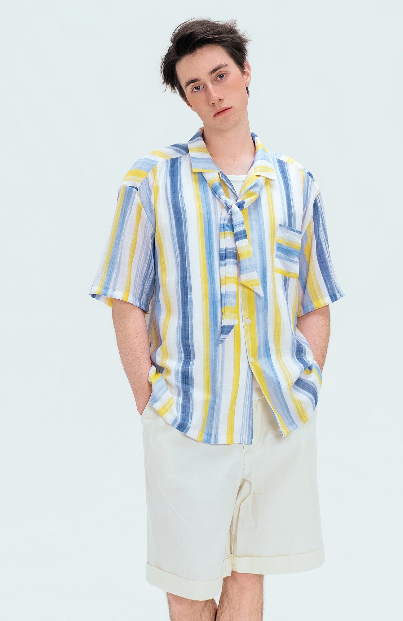 WIID Color-Block Striped Cuban Half Shirt-Half shirt-M (Preorder)-Free Shipping Leatheretro