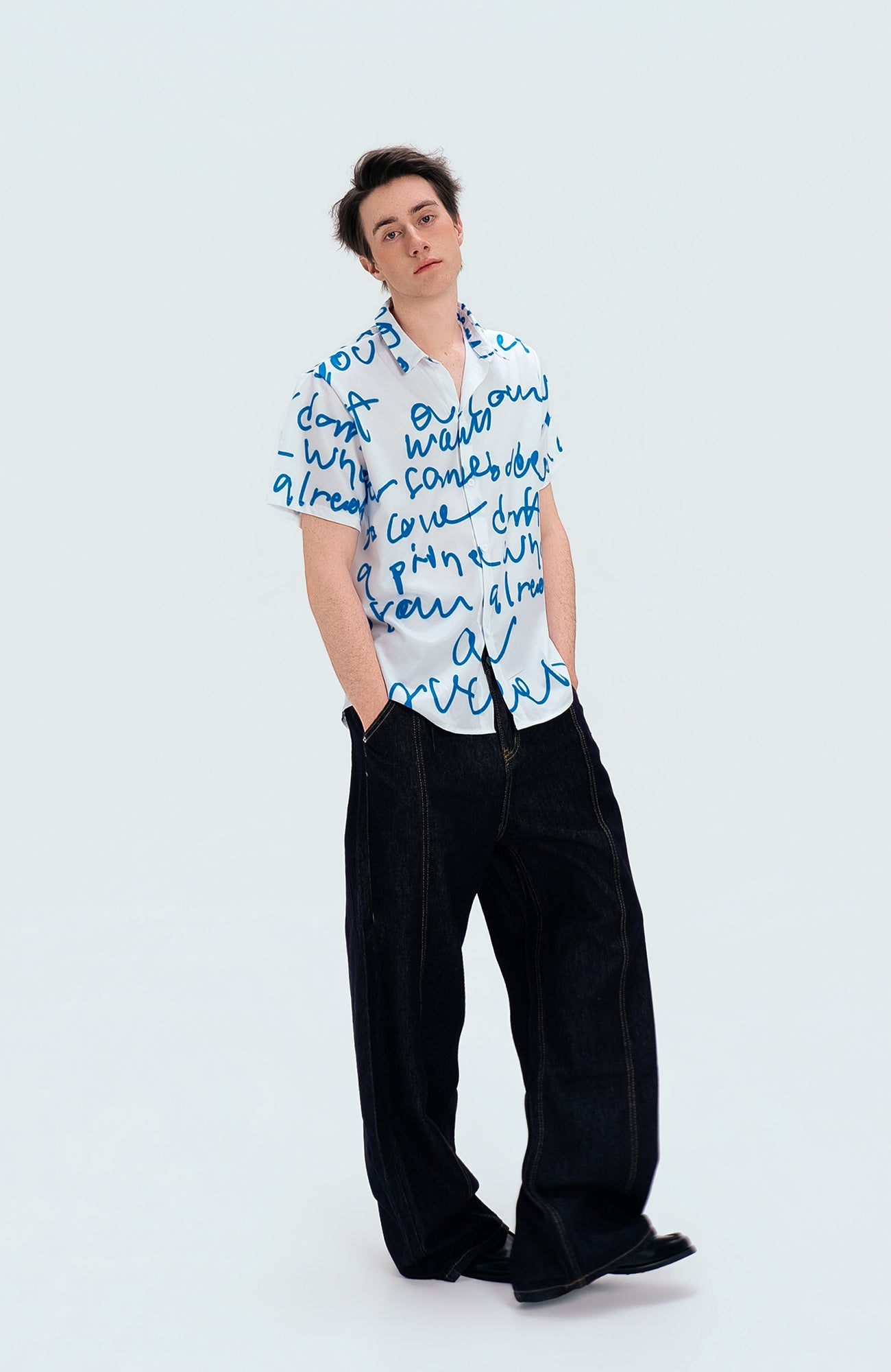 WIID All-Over Letter Cuban Half Shirt-Half shirt-M (Preorder)-Free Shipping Leatheretro