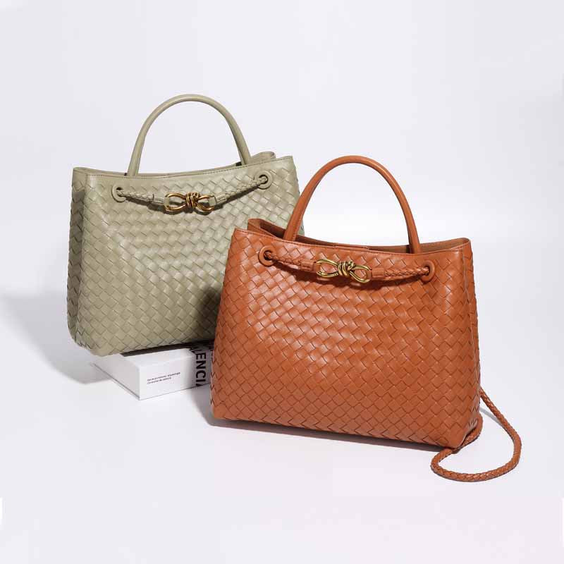 Hand Woven Large Capacity Tote Handbag-Tote Bag-Travertine Green-Free Shipping Leatheretro