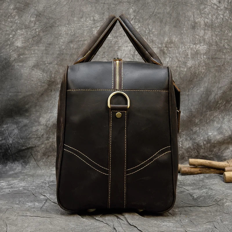 Handcrafted Crazy Horse Leather Travel Duffle-Duffle Bags-Coffee-Free Shipping Leatheretro