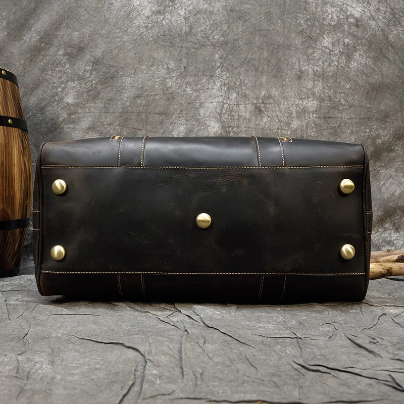Handcrafted Crazy Horse Leather Travel Duffle-Duffle Bags-Coffee-Free Shipping Leatheretro