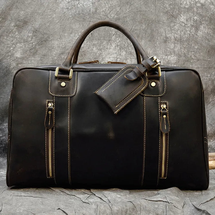 Handcrafted Crazy Horse Leather Travel Duffle-Duffle Bags-Dark Brown-Free Shipping Leatheretro