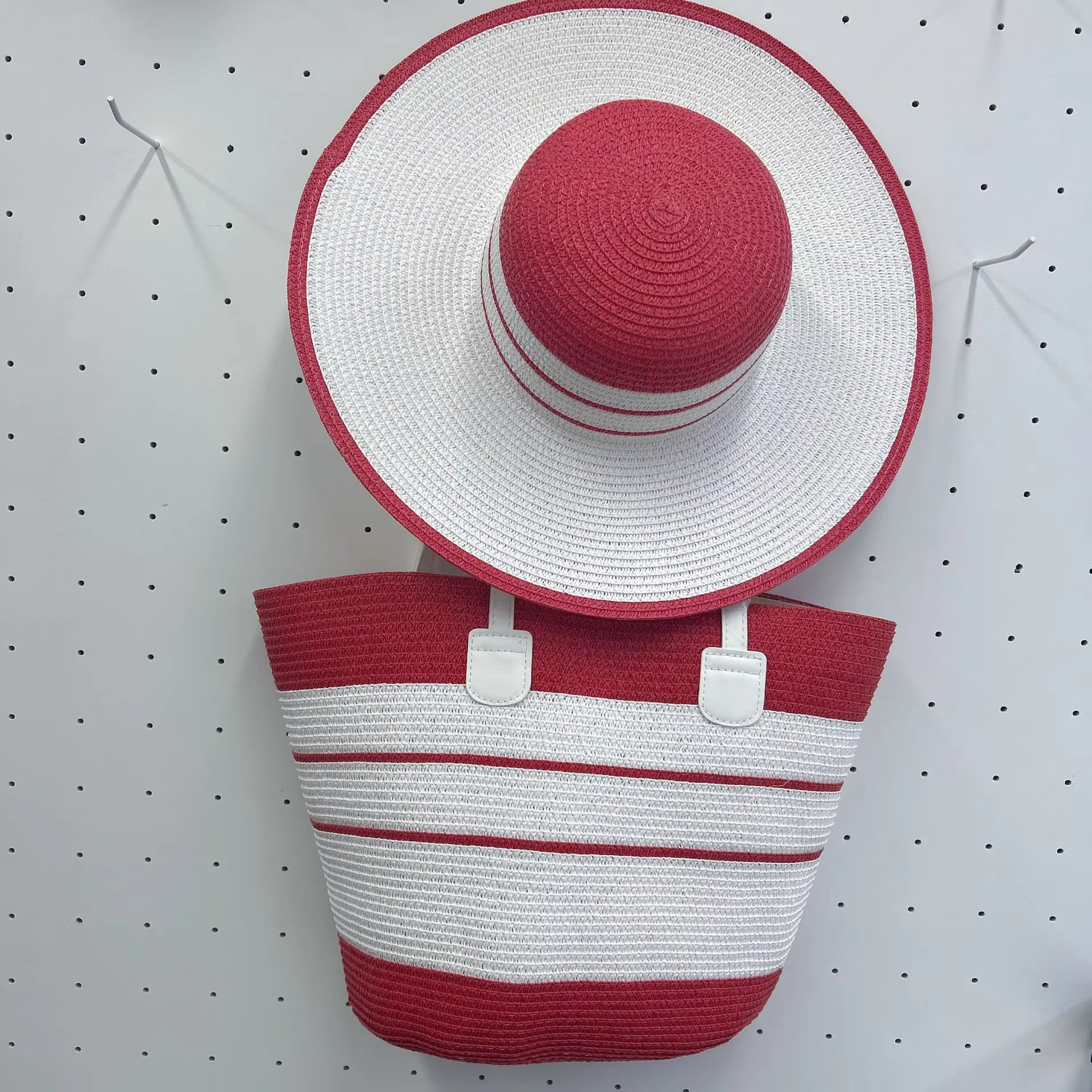 Handmade Designer Beach Straw Hat and Bag Set for Women-Tote Bag-Orange-Free Shipping Leatheretro