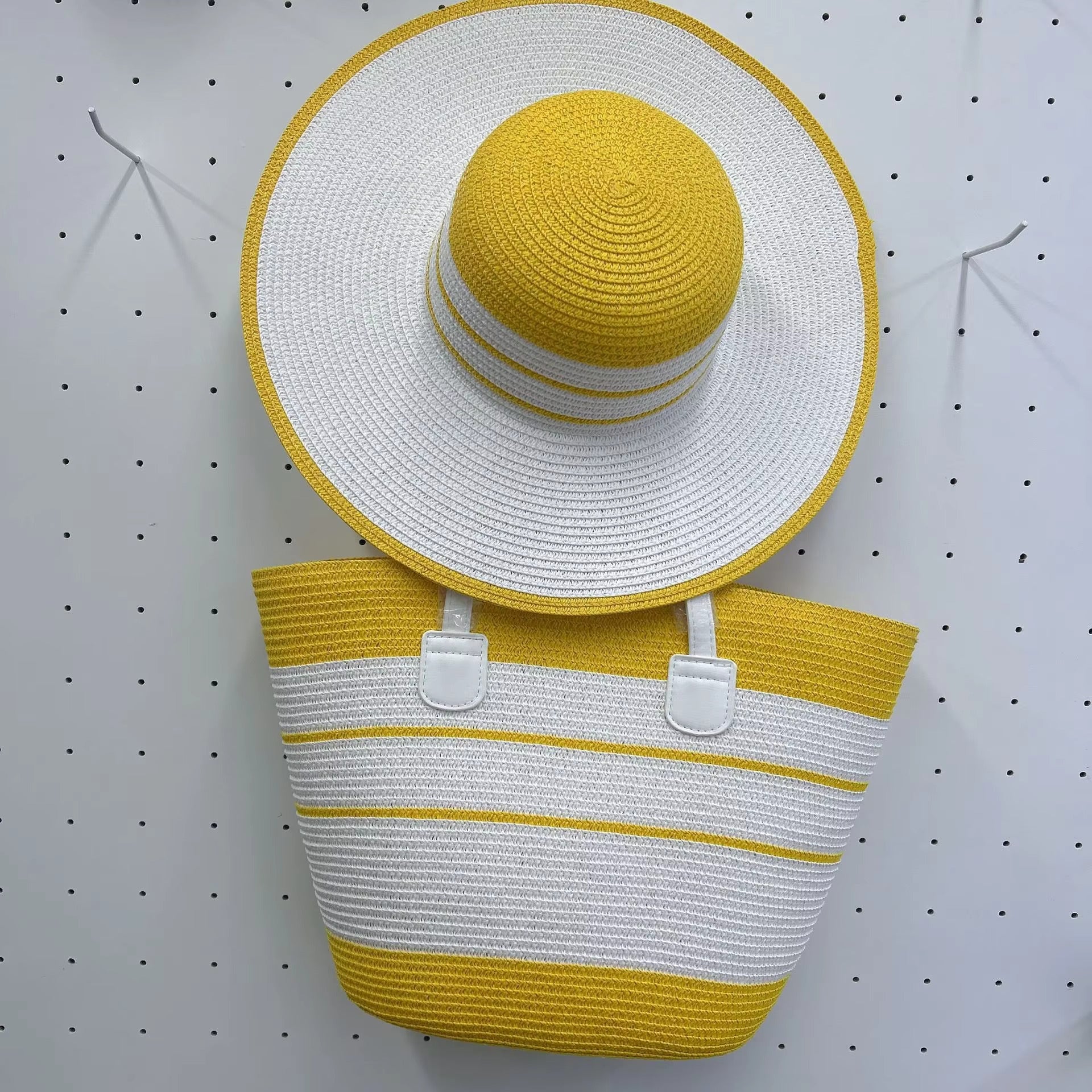 Handmade Designer Beach Straw Hat and Bag Set for Women-Tote Bag-Orange-Free Shipping Leatheretro